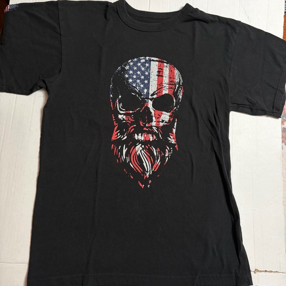 Rothco US Flag Bearded Skull‎ T-Shirt Black Graphic Tee Men's